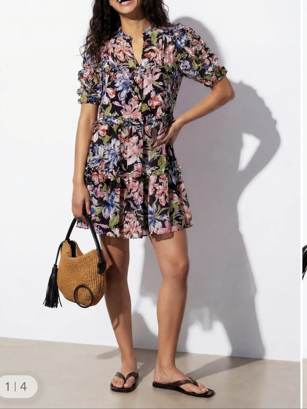 Hoffman Copenhagen Jenna Black Floral Tiered Dress Size 38